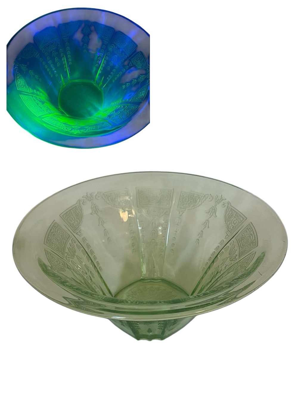 Vtg Anchor Hocking Uranium Princess Pattern Hat Shaped Bowl Fruit Bowl Flared